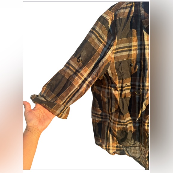 Polo Ralph Lauren Shirt Sz X3  Black Brown Plaid 100% Linen Button Down NWOT - Picture 2 of 4